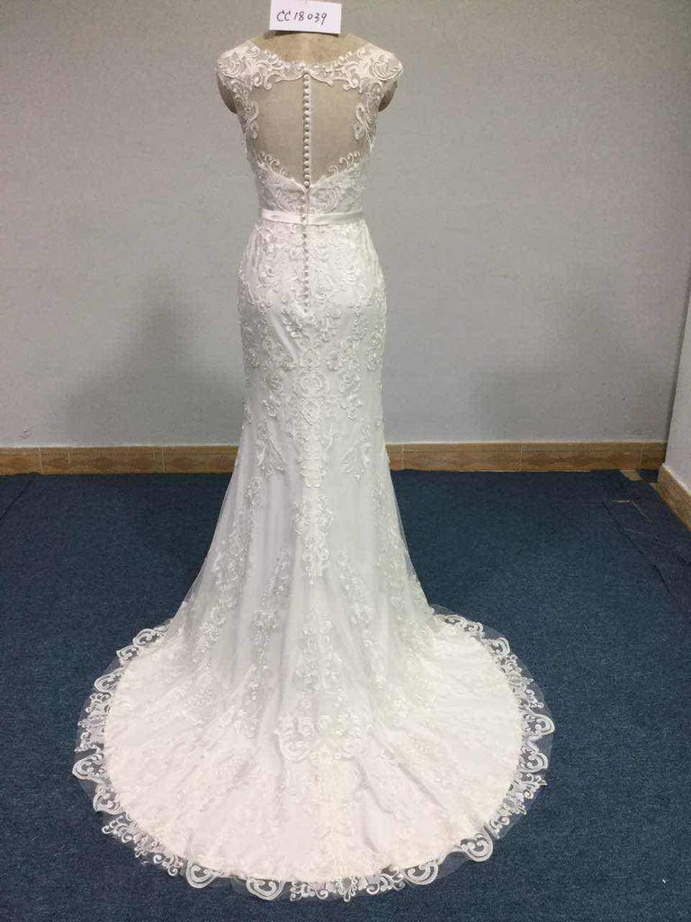 Cap Sleeves Lace Mermaid Wedding Dresses Online, Cheap Wedding Gown, WD678