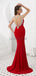 Cap Sleeves Red Beaded Mermaid Evening Prom Dresses, Evening Party Prom Dresses, 12086