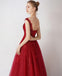 Cap Sleeves Red Beaded Sequin A-line Long Evening Prom Dresses, Evening Party Prom Dresses, 12326