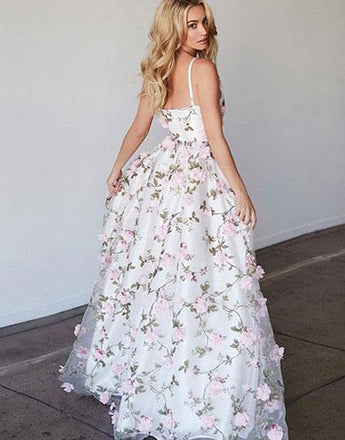 Casual A line Handmade Flower Printed Long Evening Prom Dresses, Popular Cheap Long 2022 Party Prom Dresses, 17252