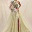 Champagne A-line One Shoulder Long Sleeves Cheap Prom Dresses Online,12612