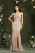 Champagne Mermaid Scoop Side Slit Cheap Long Prom Dresses Online,12777