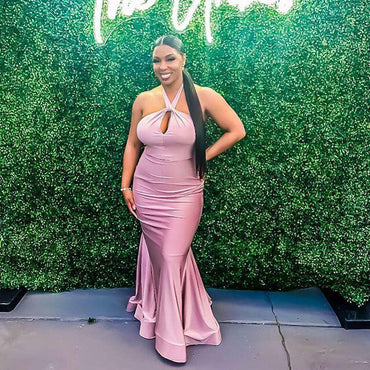 Charming Dusty Rose Mermaid Halter Cheap Long Bridesmaid Dresses,WG1309