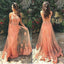 Charming Lace Tulle Peach Unique Pretty Formal Inexpensive Applique Long Prom Dresses, WG254