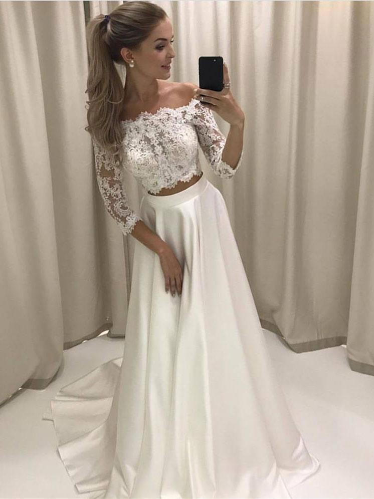 Cheap Long Sleeves Sexy Two Pieces Wedding Dresses Online, WD332