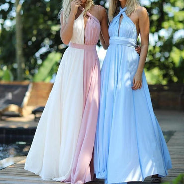 Chiffon A-line Halter Sleeveless Long Bridesmaid Dresses Online, WG802