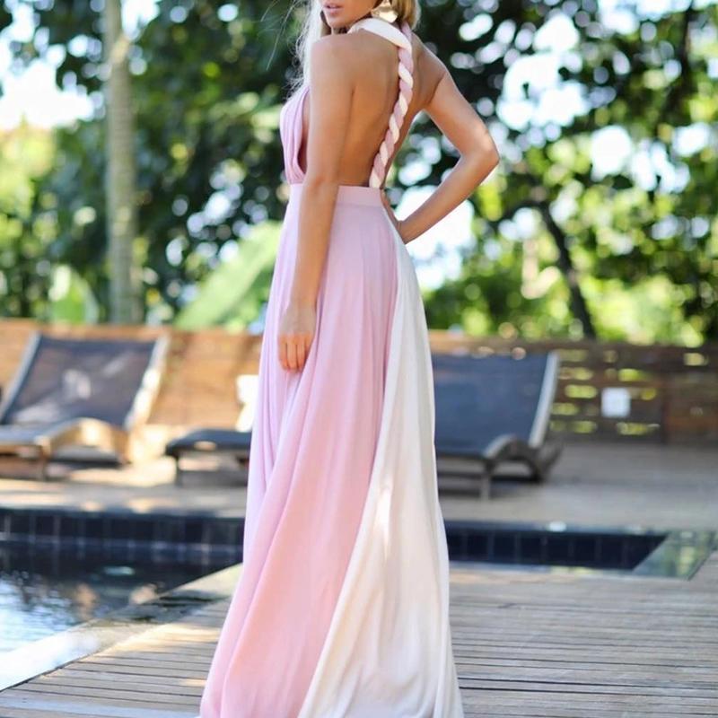 Chiffon A-line Halter Sleeveless Long Bridesmaid Dresses Online, WG802