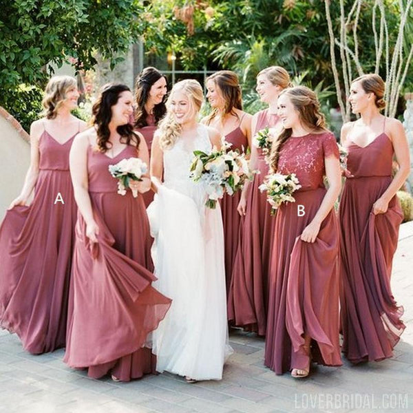 Chiffon Dusty Rose Floor Length Cheap Bridesmaid Dresses Online