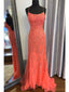 Coral Mermaid Spaghetti Straps Backless Cheap Long Prom Dresses,12711