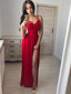 Custom Simple Sexy Red Side Slit Long Evening Prom Dresses, 17690