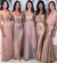 Custom Sparkly Mismatched Sequin Long Bridesmaid Dresses, Cheap Rose Gold Custom Long Bridesmaid Dresses, Affordable Bridesmaid Gowns, BD103