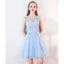 Cute Blue Illusion Lace Cheap Short Homecoming Dresses Online, CM537