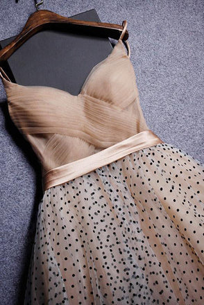 Cute Spaghetti Straps A-line V-neck Cheap Long Prom Dresses,12799