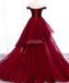 Dark Red Off Shoulder Ruffle Long Evening Prom Dresses, Evening Party Prom Dresses, 12217