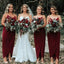 Dark Red Spaghetti Straps Cheap Ankle Length Cheap Bridesmaid Dresses Online, WG677