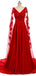 Red A-line Long Sleeves V-neck Cheap Prom Dresses Online,Dance Dresses,12388