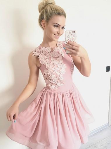 Dusty Pink High Neck Chiffon Cheap Short Homecoming Dresses Online, CM622