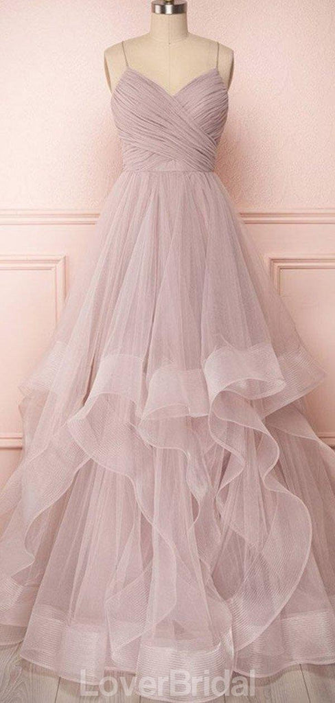 Dusty Pink Spaghetti Straps Ball Gown Cheap Evening Prom Dresses, Evening Party Prom Dresses, 12164