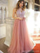Dusty Pink V Neck Beaded Long Evening Prom Dresses, Cheap Custom Sweet 16 Dresses, 18559