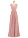 Dusty Pink V Neck Lace Straps Long Chiffon Cheap Bridesmaid Dresses Online, WG280