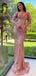 Dusty Rose Mermaid Long Sleeves V-neck Cheap Long Prom Dresses,12781