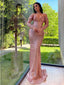 Dusty Rose Mermaid Long Sleeves V-neck Cheap Long Prom Dresses,12781