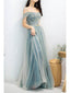 Elegant Blue A-line Off Shoulder Long Prom Dresses Online,Evening Party Dresses,12516