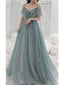 Elegant Blue A-line Spaghetti Straps Long Prom Dresses Online, Dance Dresses,12540