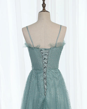 Elegant Blue A-line Spaghetti Straps Maxi Long Prom Dresses,Evening Dresses,12953