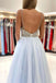 Elegant Blue A-line Spaghetti Straps V-neck Maxi Long Party Prom Dresses,13085