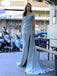 Elegant Blue Sheath One Shoulder High Slit Maxi Long Prom Dresses,12981