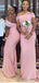 Elegant Pink Mermaid Off Shoulder Cheap Long Bridesmaid Dresses,WG1176