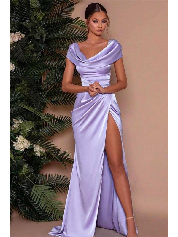 Elegant Purple Sheath High Slit Cheap Long Prom Dresses Online,12853