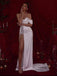 Elegant White Sheath One Shoulder High Slit Maxi Long Prom Dresses,13006