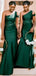 Emerald Green Mermaid One Shoulder Cheap Long Bridesmaid Dresses,WG1125