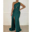 Emerald Green Mermaid One Shoulder Side Slit Cheap Long Bridesmaid Dresses,WG1378