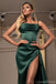 Emerald Green Mermaid Spaghetti Straps High Slit Cheap Long Prom Dresses,12657