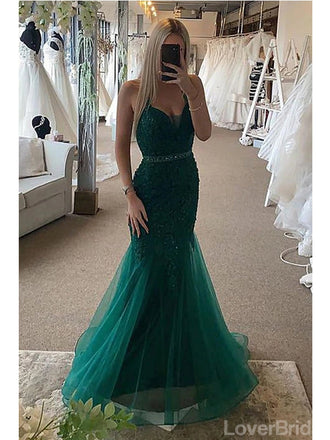 Mermaid emerald hotsell green prom dress