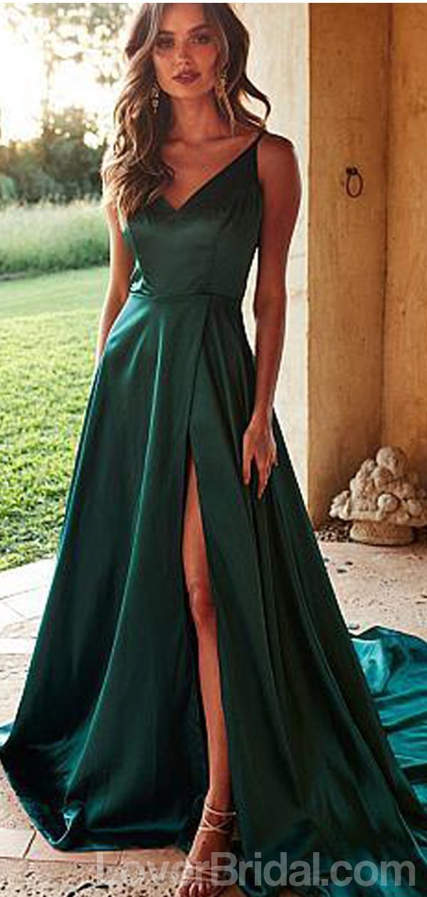 Emerald Green Side Slit Long Evening Prom Dresses, Cheap Custom Party LoverBridal Emerald Green Side Slit Long Evening Prom Dresses, Cheap Custom Party LoverBridal