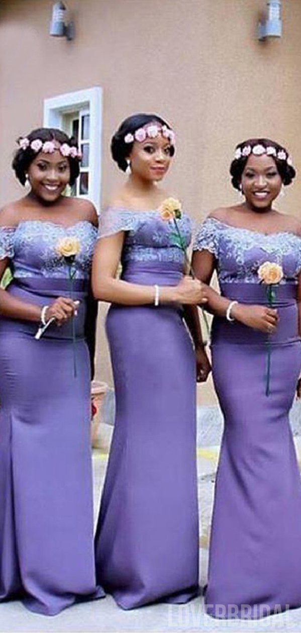 Floral Mermaid Purple Off the Shoulder Lace Applique Long Bridesmaid D LoverBridal Floral Mermaid Purple Off the Shoulder Lace Applique Long Bridesmaid D LoverBridal