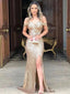 Gold Mermaid Off Shoulder Side Slit Cheap Long Prom Dresses Online,12403