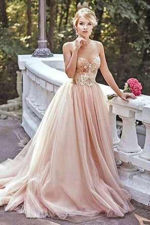 Gold Sequin A line Evening Prom Dresses, Long Tulle Party Prom Dress, Custom Long Prom Dresses, Cheap Formal Prom Dresses, 17051