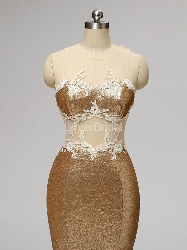 Gold Sequin See Through Mermaid Cheap Bridesmaid Dresses Online, WG595