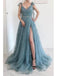 Gorgeous A-line High Slit V-neck Long Prom Dresses Online,Evening Party Dresses,12514