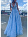 Gorgeous Blue A-line V-neck Maxi Long Prom Dresses,Evening Party Prom Dresses,13036