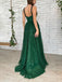 Gorgeous Green A-line V-neck Cheap Long Prom Dresses Online,12886