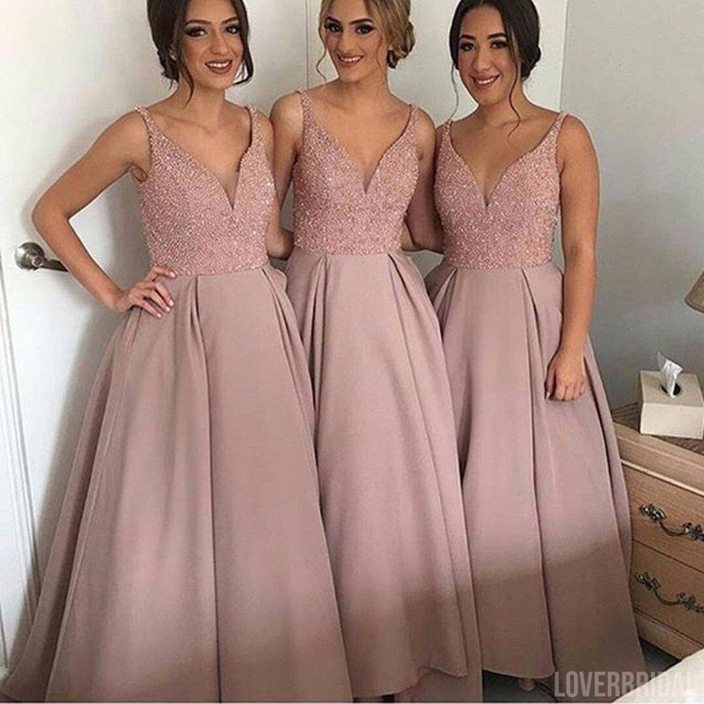 Gorgeous Pretty New Arrival Off Shoulder V-Neck Sparkly Long Bridesmaid Ball Gown, WG69