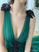 Green A-line Deep V-neck High Slit Long Prom Dresses Online,Dance Dresses,12598