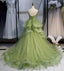 Green A-line Spaghetti Straps Long Prom Dresses Online,Dance Dresses,12480