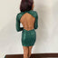 Green Long Sleeves Open Back Short Homecoming Dresses,Cheap Short Prom Dresses,CM944